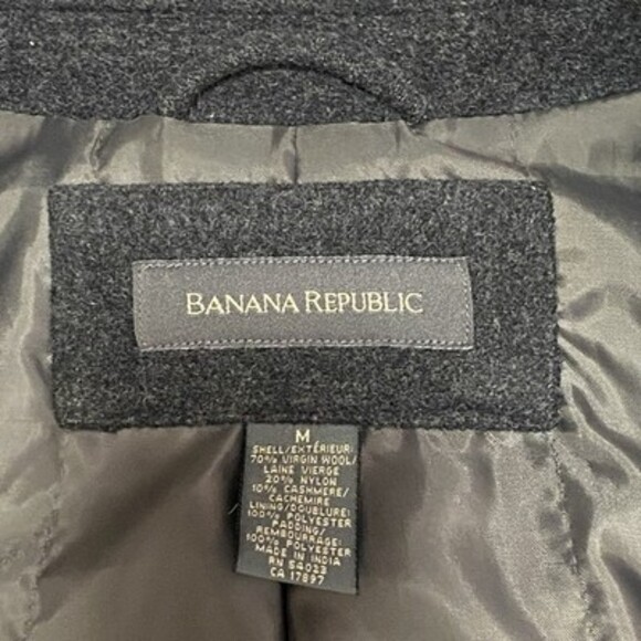 VTG Banana Republic Wool Cashmere Jacket Mens M Charcoal Full Zip Lined Coat - Picture 3 of 12